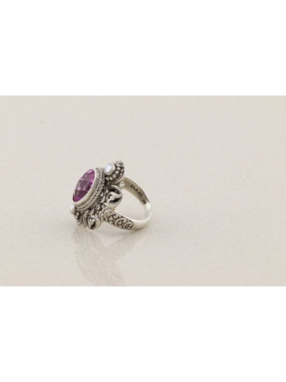 Sterling Silver Natural Amethyst and Pearl Ring Sarda Size 8 1/4 - Picture 6 of 7